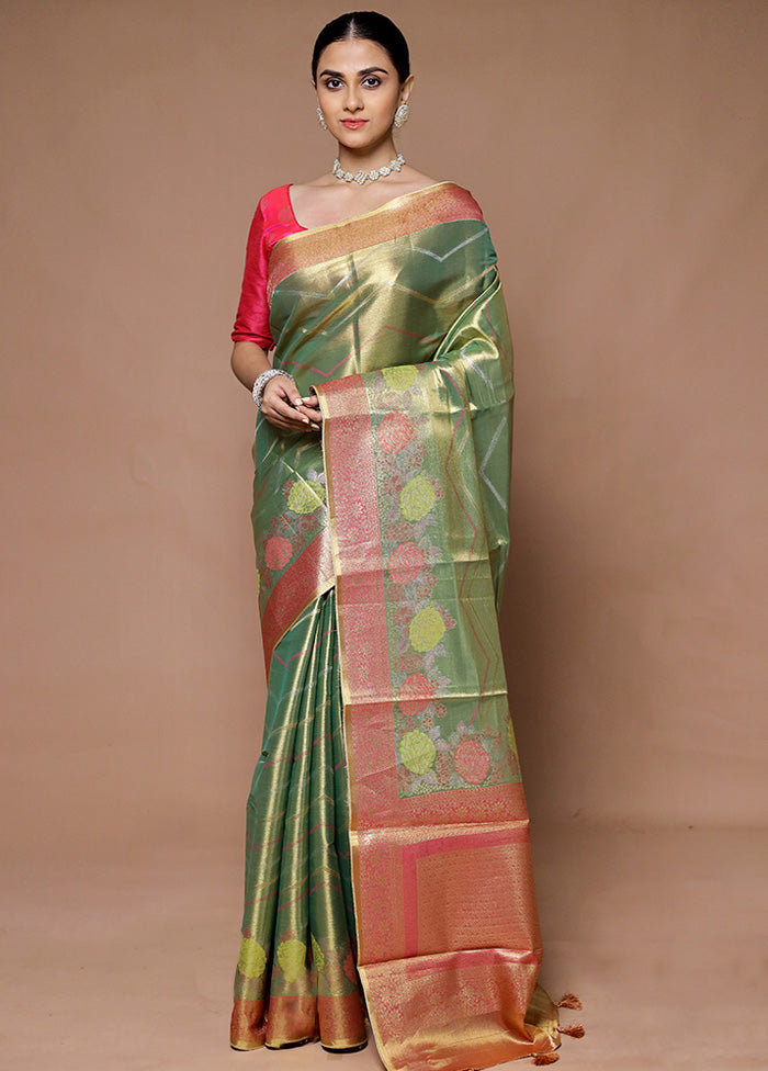 Green Tissue Silk Saree With Blouse Piece Discount Many Kinds Of