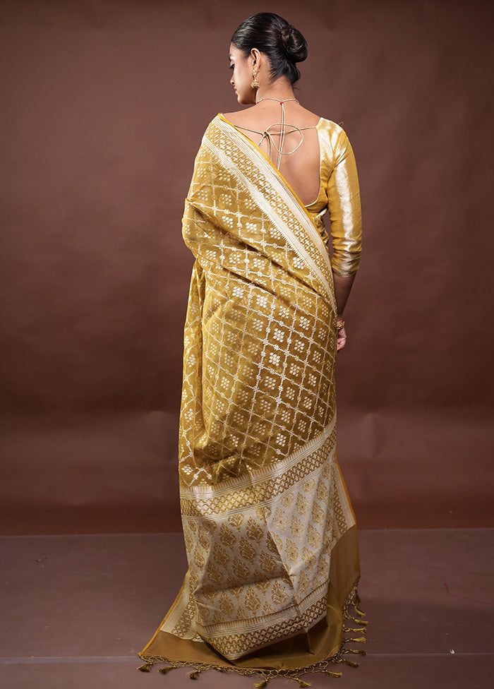 Yellow Kora Silk Saree With Blouse Piece Cheap Pice Store