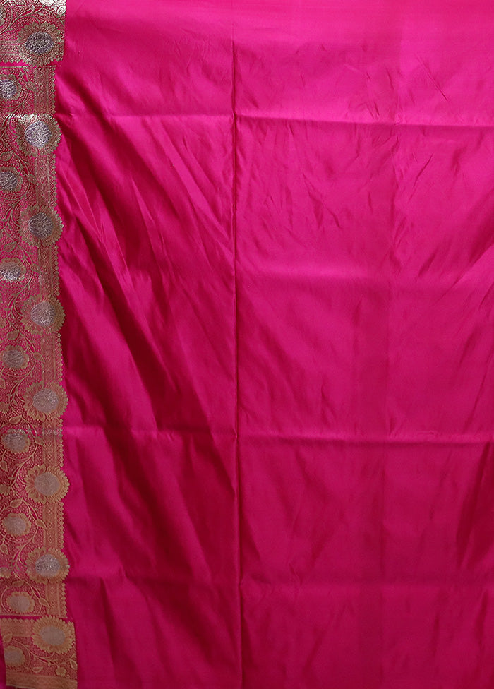 Pink Banarasi Silk Saree With Blouse Piece Official For Sale