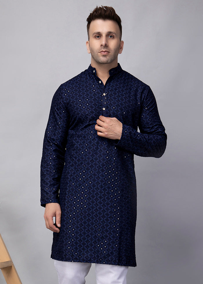 2 Pc Navy Blue Viscose Kurta Pajama Set Outlet Recommend