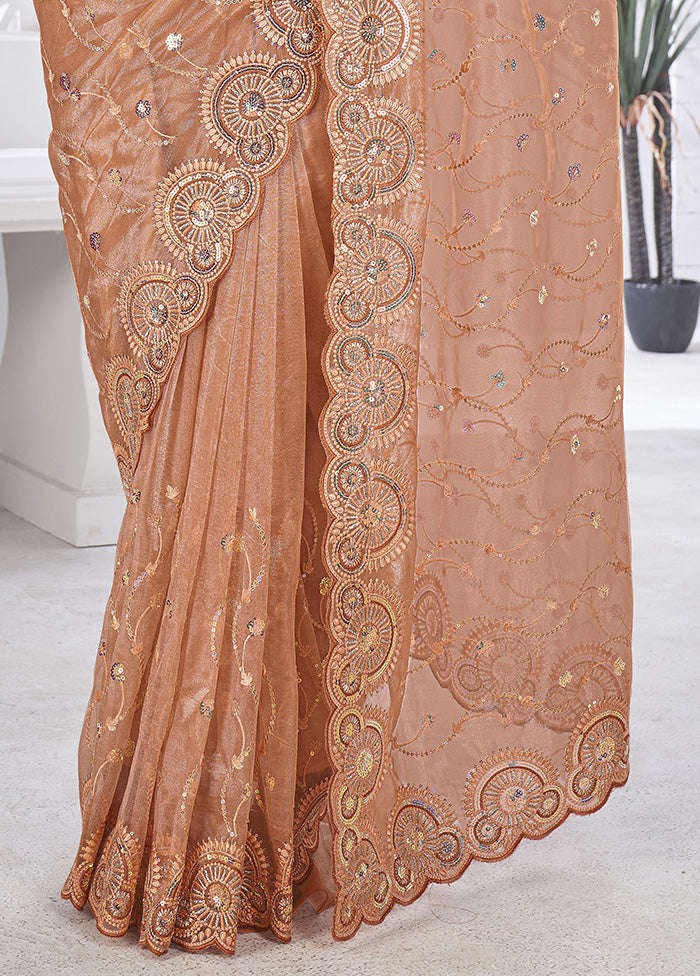 Peach Net Net Saree With Blouse Piece Buy Cheap Free Shipping