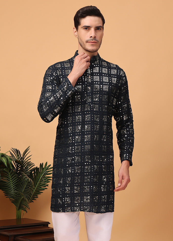 2 Pc Black Viscose Kurta Pajama Set Order