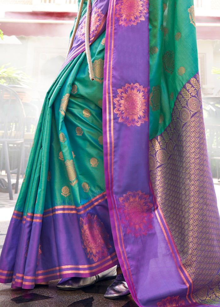 Rama Green Spun Silk Saree With Blouse Piece Enjoy Cheap Online