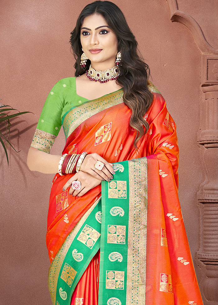 Orange Dupion Silk Saree With Blouse Piece Outlet Top Quality