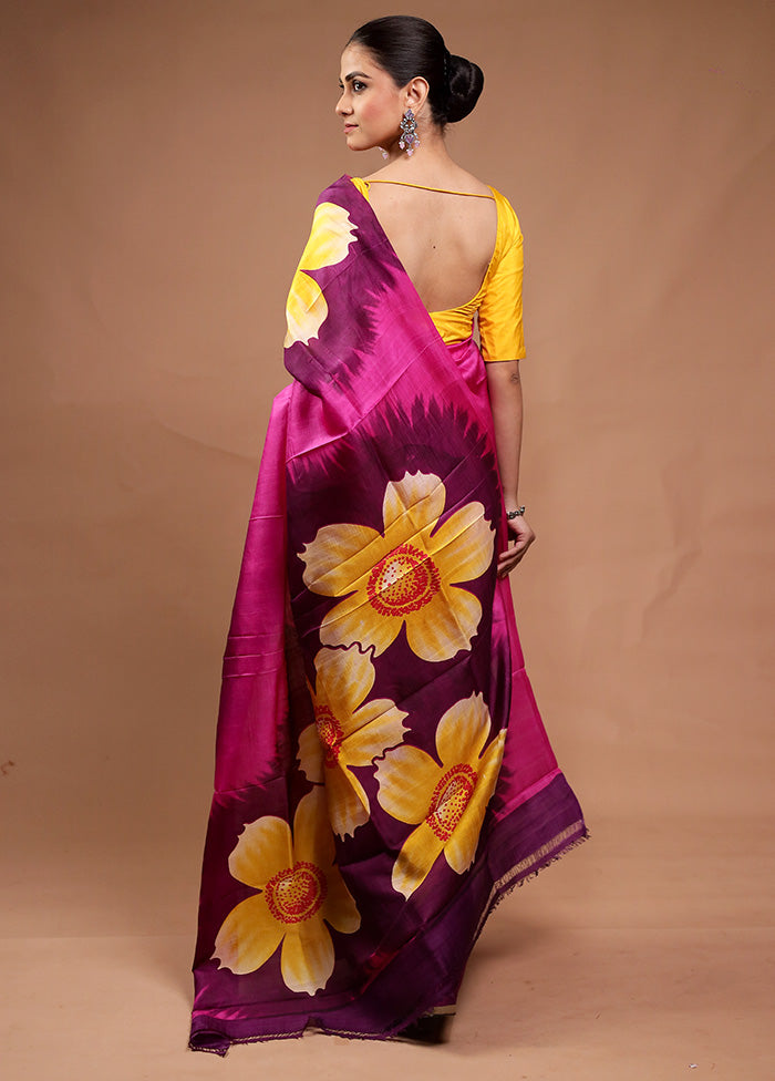 Pink Printed Pure Silk Saree Without Blouse Piece Manchester Great Sale Online