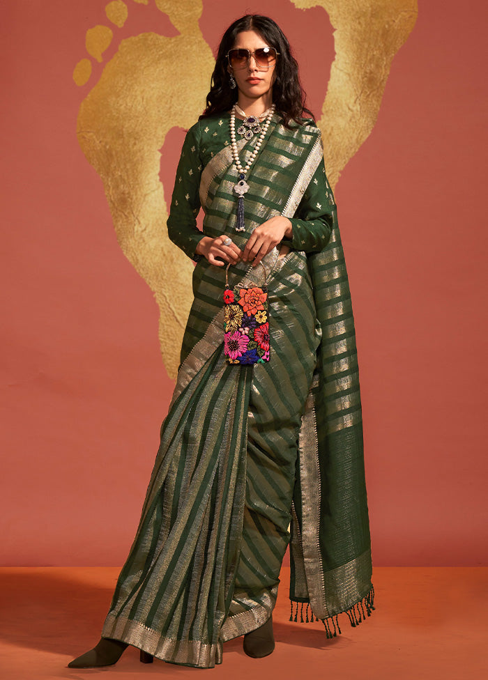 Green Spun Silk Saree With Blouse Piece 2025 Cheap Pice