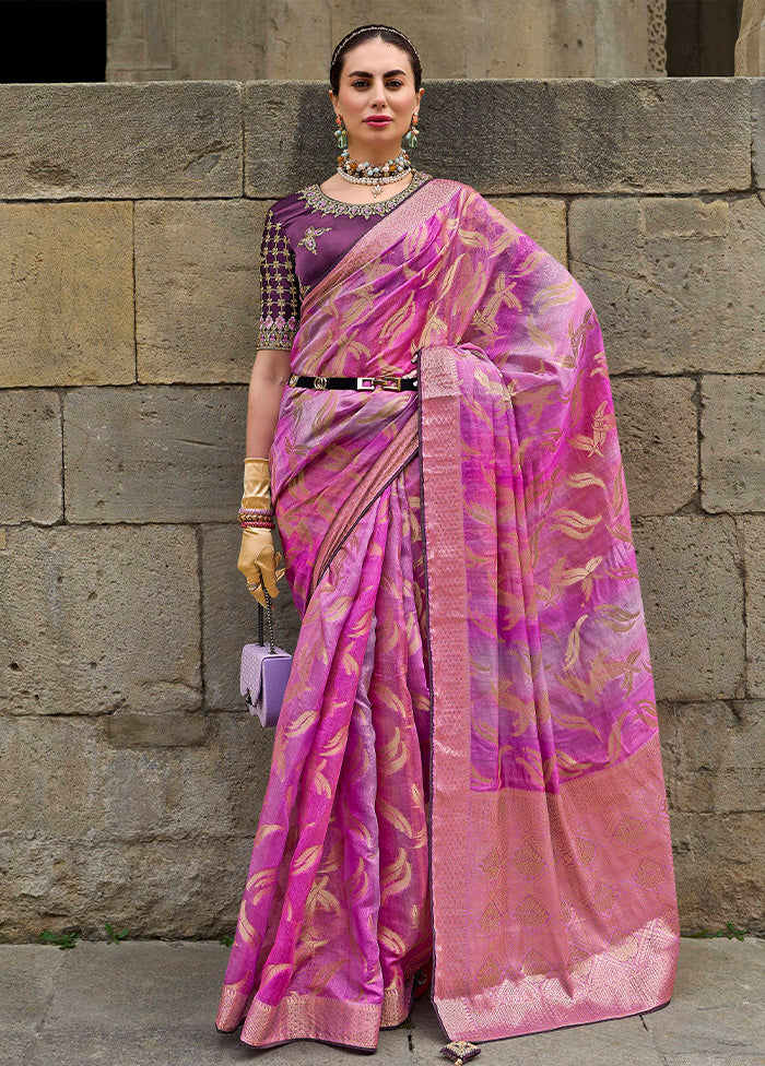 Pink Spun Silk Saree With Blouse Piece Free Shipping Big Sale