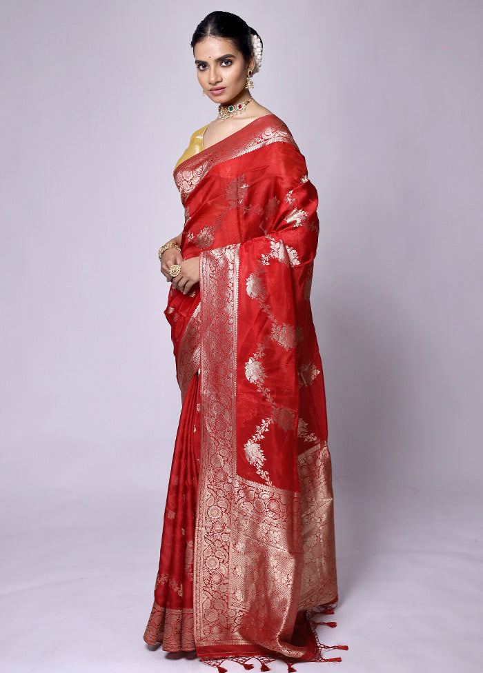 Red Dupion Silk Saree With Blouse Piece Buy Cheap Countdown Package