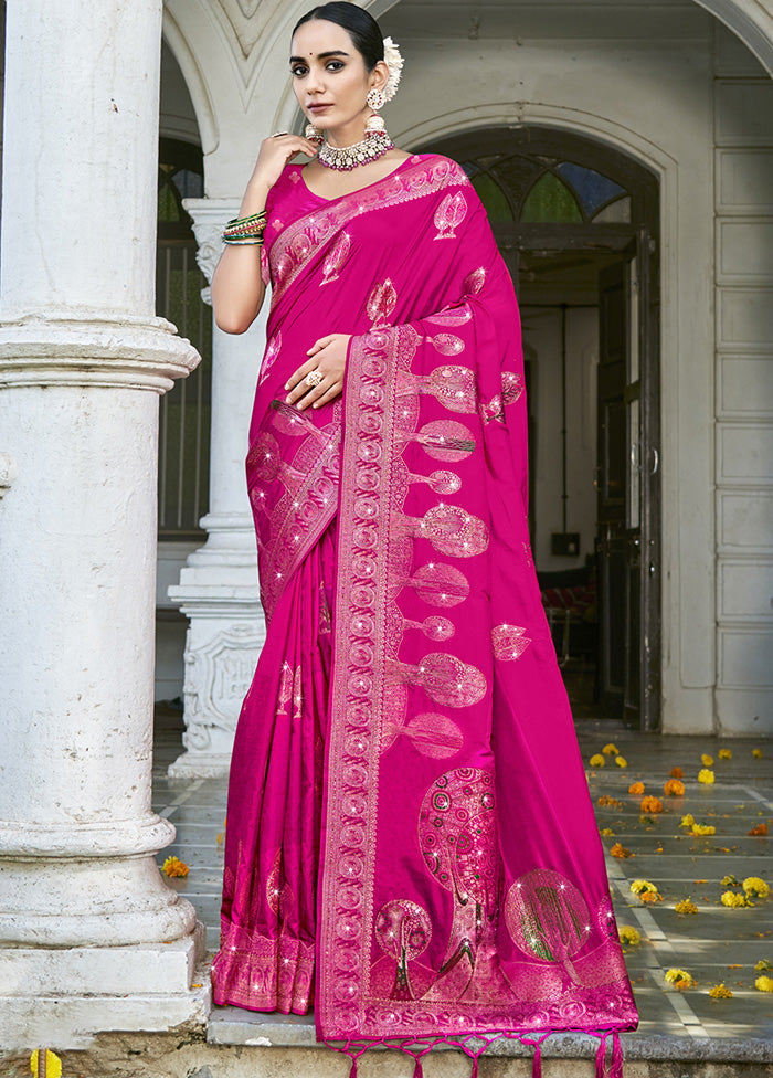 Pink Spun Silk Saree With Blouse Piece Really For Sale