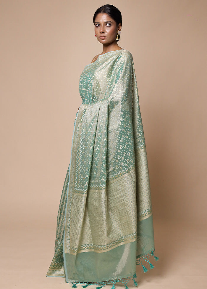 Green Tissue Silk Saree With Blouse Piece Cheapest Sale Online