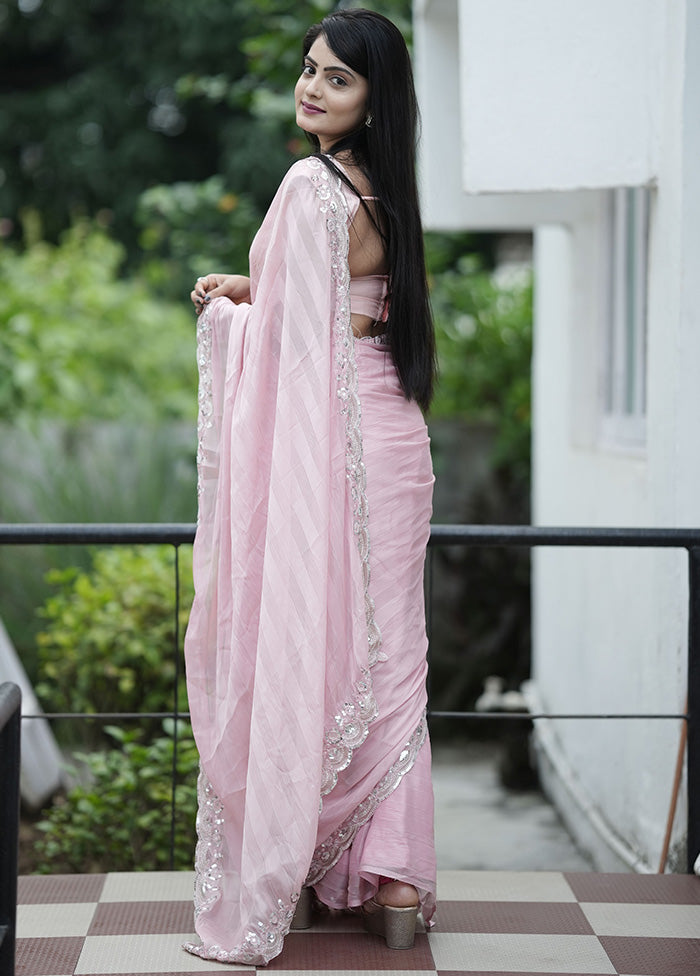 Pink Chiffon Silk Saree With Blouse Piece 2025 Unisex