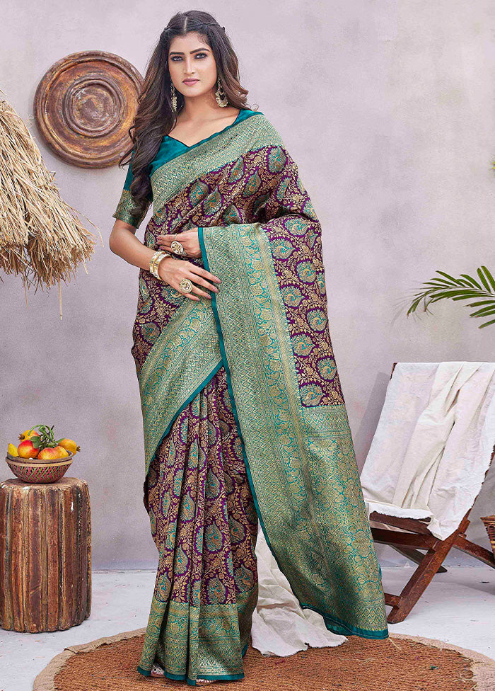 Purple Baluchari Silk Saree With Blouse Piece Sale Browse