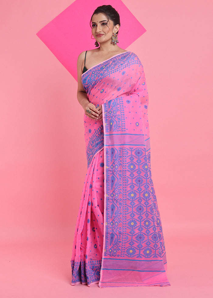 Pink Cotton Woven Work Saree Without Blouse Piece Cheap Store