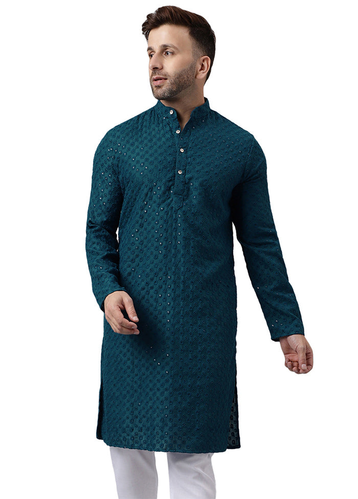 Green Silk Embroidered Kurta Popular