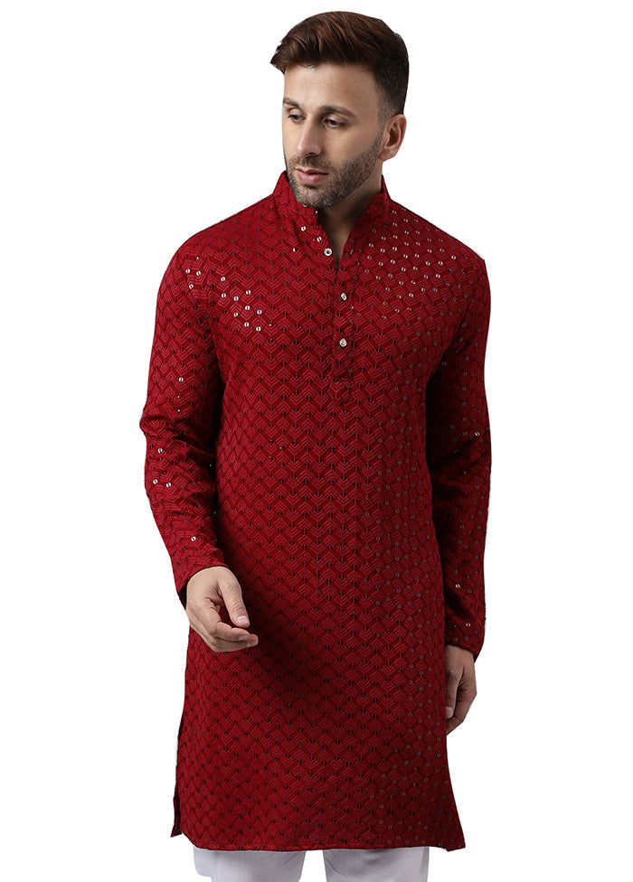 2 Pc Red Silk Kurta Pajama Set Cheap Best Place