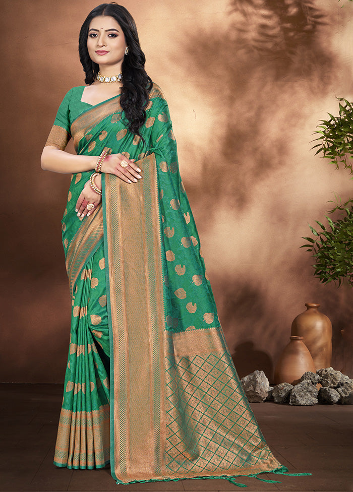 Rama Green Spun Silk Saree With Blouse Piece Outlet Largest Supplier