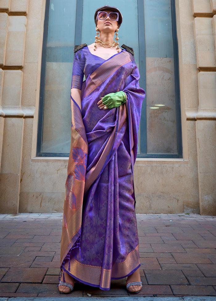 Purple Organza Saree With Blouse Piece For Sale For Sale