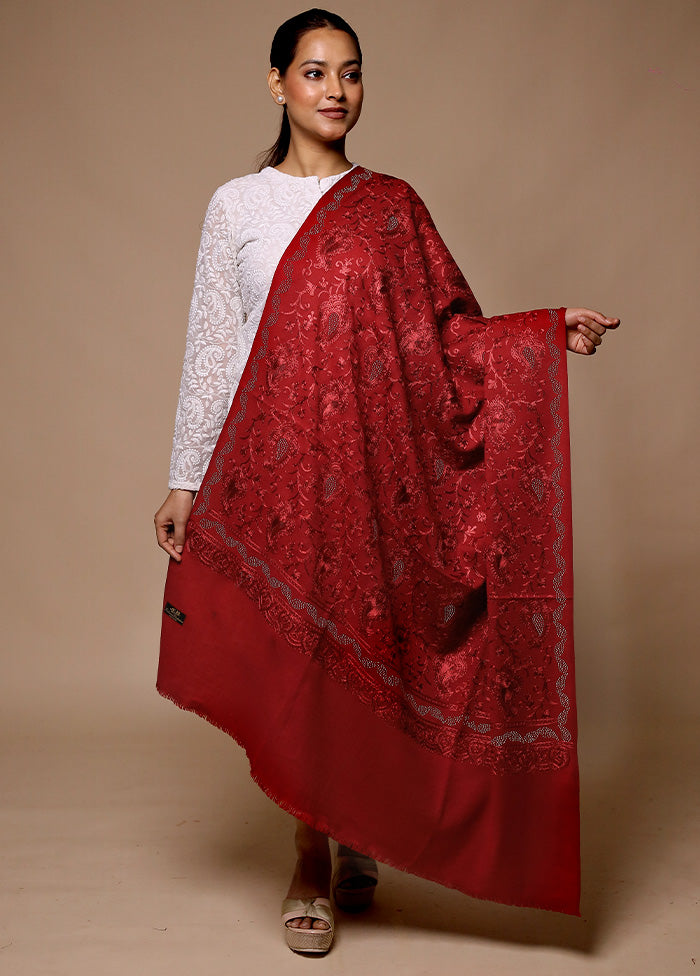 Red Butta Work With Zari Woven Border Shawl Buy Cheap Sast