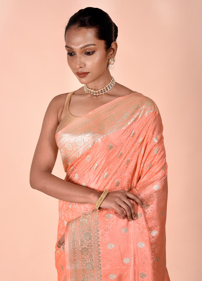 Peach Tanchoi Silk Saree With Blouse Piece Great Deals Sale Online