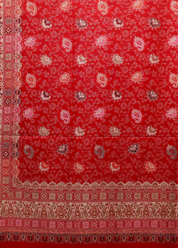 Red Butta Work With Zari Woven Border Shawl 100% Original Sale Online