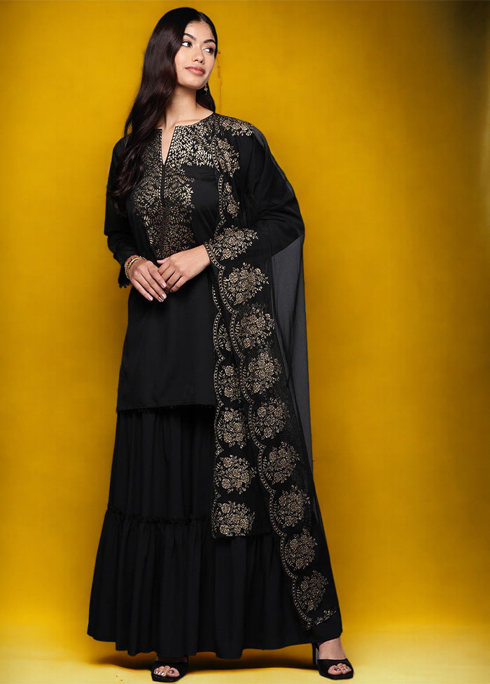 3 Pc Black Readymade Silk Dupatta Suit Set Cheap Sale Best Store To Get