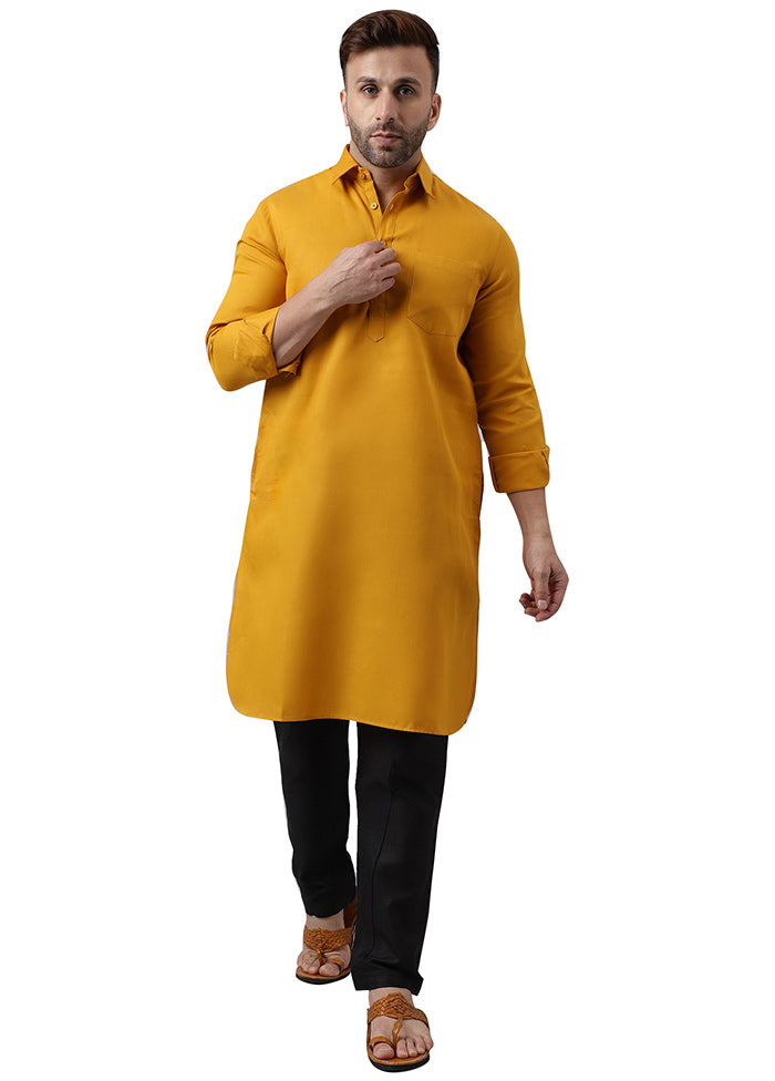 2 Pc Mustard Viscose Kurta Pajama Set Outlet Buy