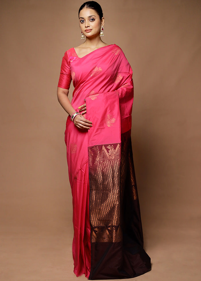 Pink Kanjivaram Silk Saree With Blouse Piece 2025 New For Sale