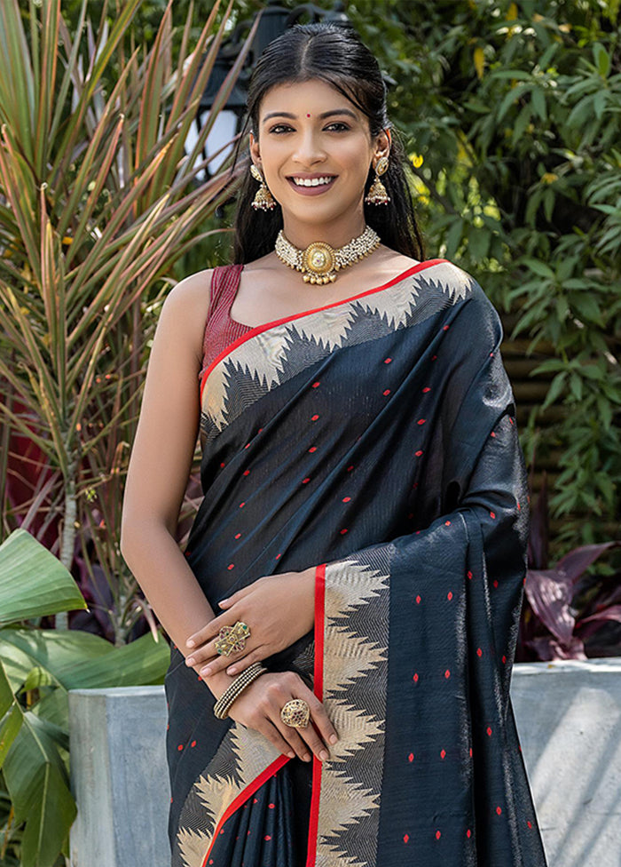 Black Tussar Silk Saree With Blouse Piece Geniue Stockist Cheap Online