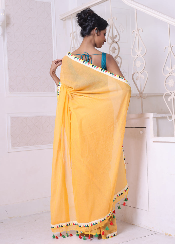 Yellow Cotton Solid Saree Without Blouse Piece Get Authentic Cheap Pice