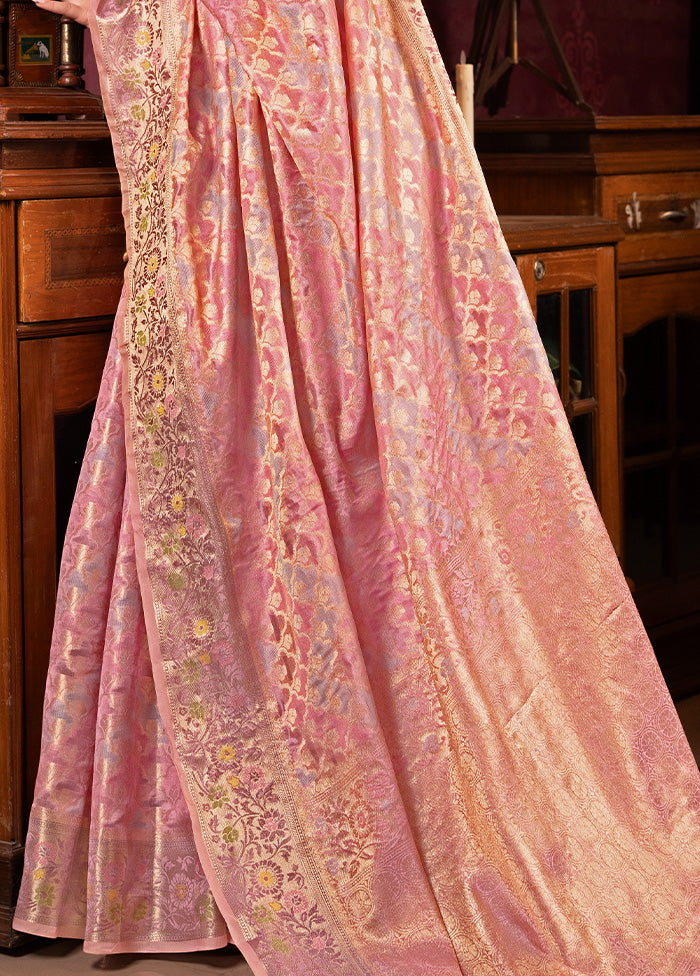 Pink Spun Silk Saree With Blouse Piece Marketable