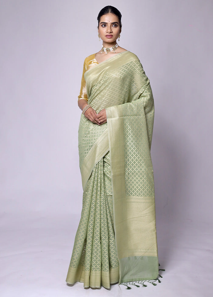 Green Kora Silk Saree With Blouse Piece Sale Manchester