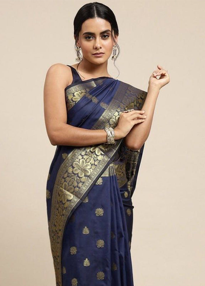 Navy Blue Banarasi Silk Saree With Blouse Piece In China Cheap Pice