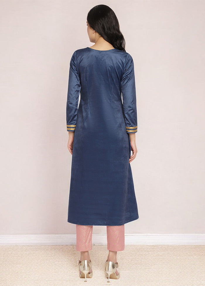 2 Pc Navy Blue Readymade Velvet Kurti Set Stockist Online