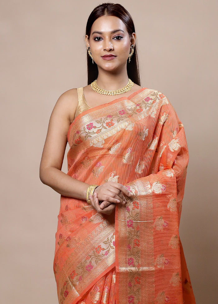 Peach Kora Silk Saree With Blouse Piece Clearance Official Site