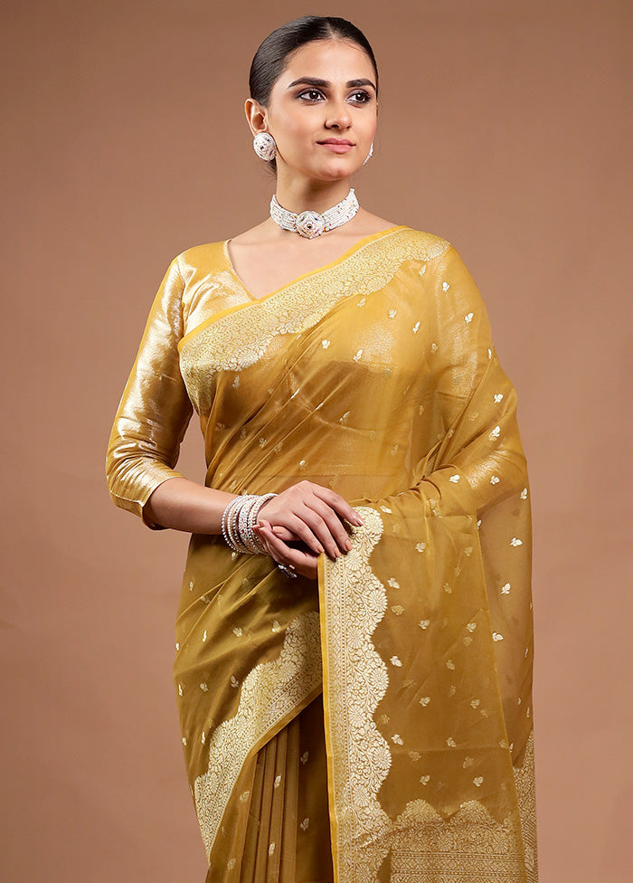 Mustard Kora Silk Saree With Blouse Piece How Much