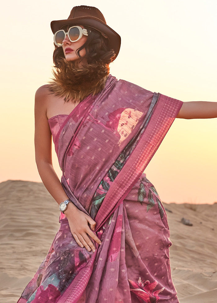 Pink Linen Silk Saree With Blouse Piece Affordable Cheap Online