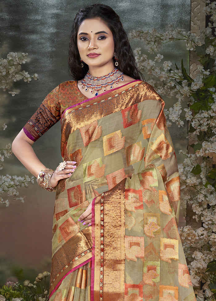 Grey Chanderi Silk Saree With Blouse Piece Cheap Sale How Much