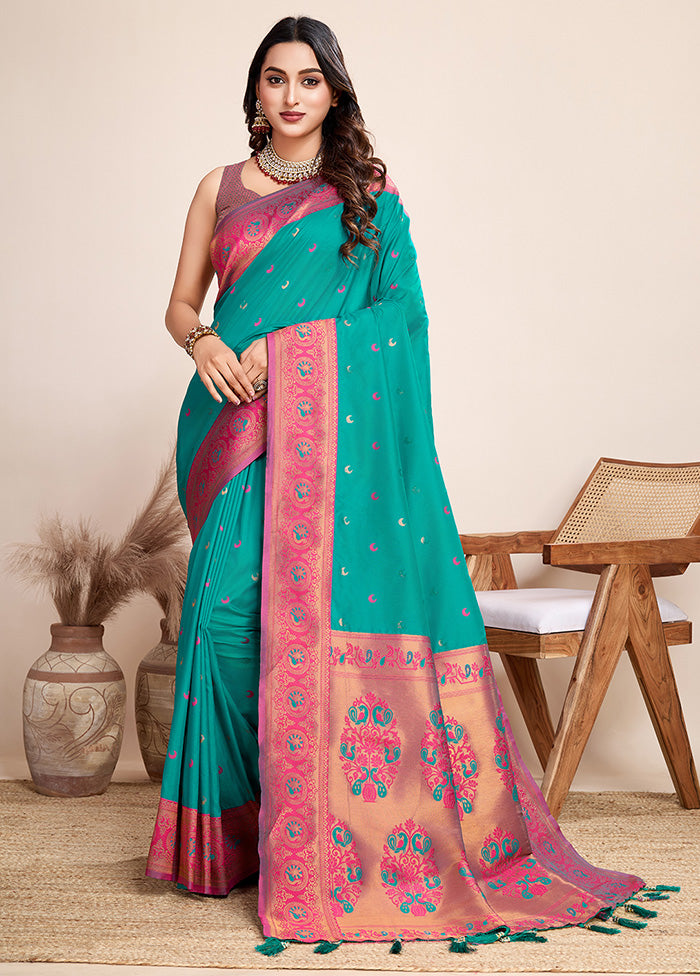 Rama Spun Silk Saree With Blouse Piece Classic Cheap Pice