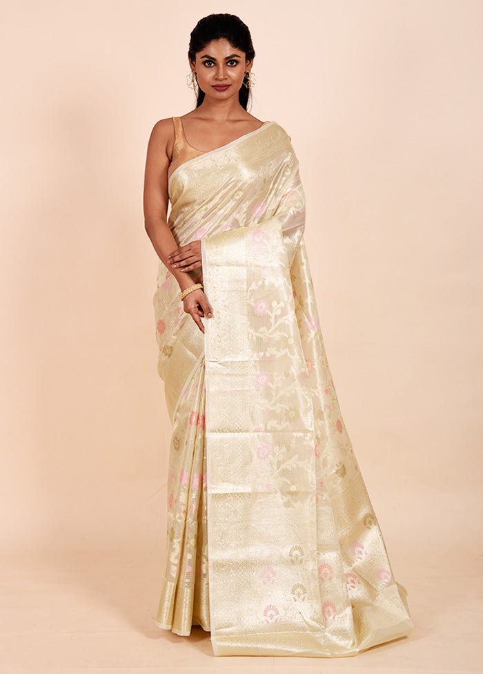 Cream Tissue Silk Saree With Blouse Piece Cheap Sale Supply