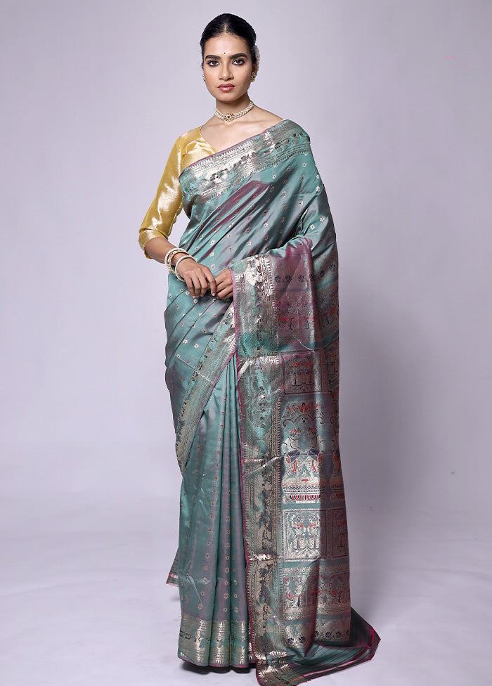 Green Handloom Baluchari Pure Silk Saree With Blouse Piece Free Shipping In China