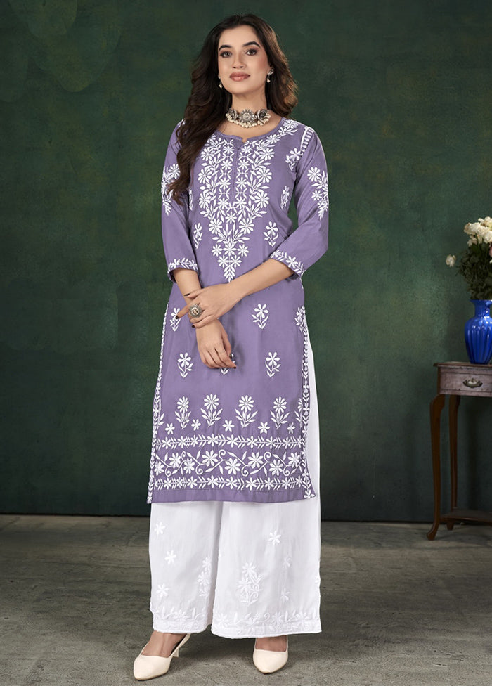 2 Pc Lavender Readymade Silk Kurti Set Sale Manchester Great Sale