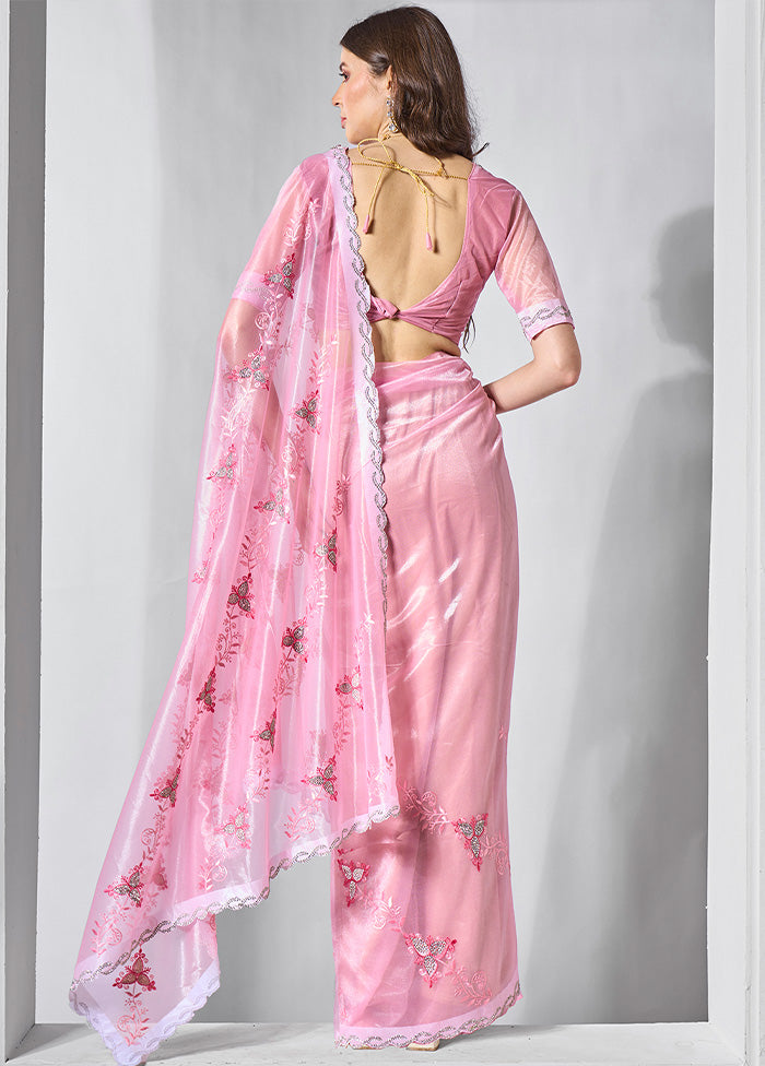 Pink Net Saree With Blouse Piece Clearance Cost