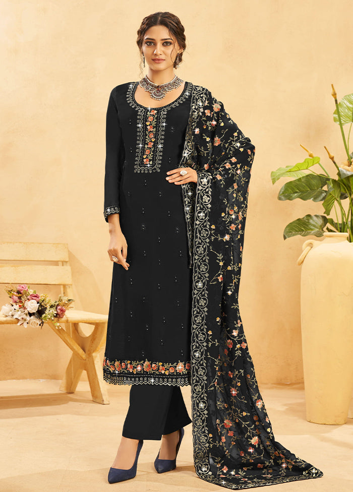 3 Pc Black Semi Stitched Real Organza Suit Set Outlet Amazing Pice