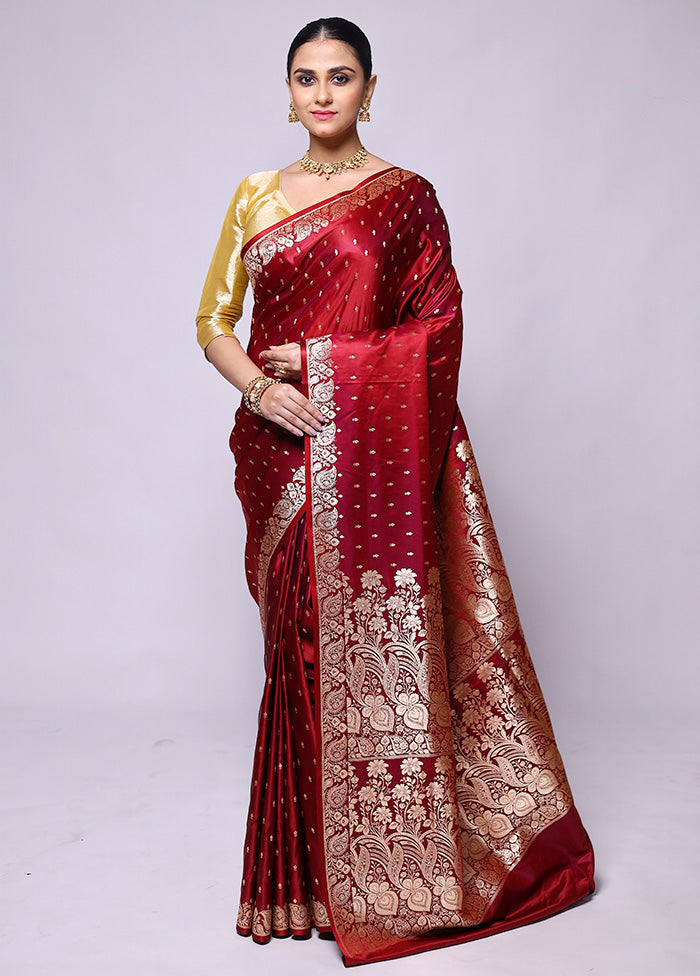 Maroon Banarasi Silk Saree With Blouse Piece Latest Sale Online