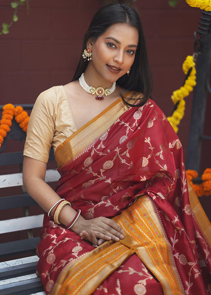 Red Handloom Dupion Pure Silk Saree With Blouse Piece Where To Buy