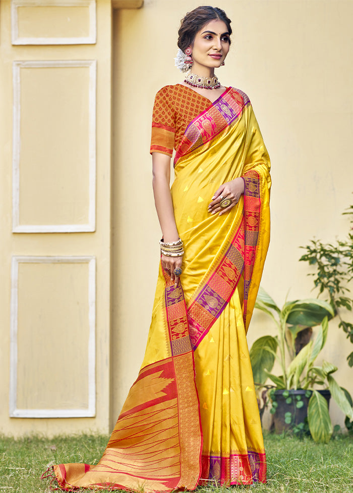 Yellow Dupion Silk Saree With Blouse Piece Largest Supplier