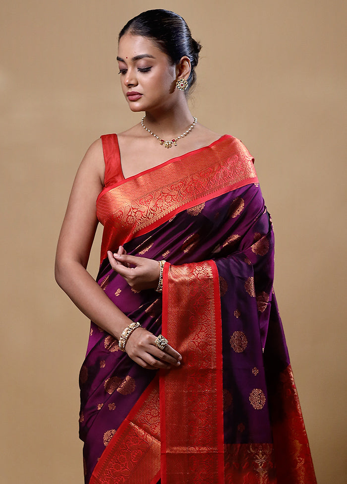 Purple Kanjivaram Silk Saree With Blouse Piece Pices For Sale