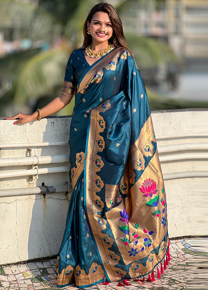 Teal Blue Spun Silk Saree With Blouse Piece Low Cost Cheap Pice