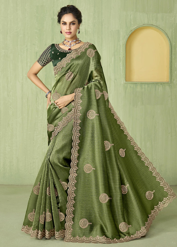 Green Spun Silk Saree With Blouse Piece Outlet Largest Supplier