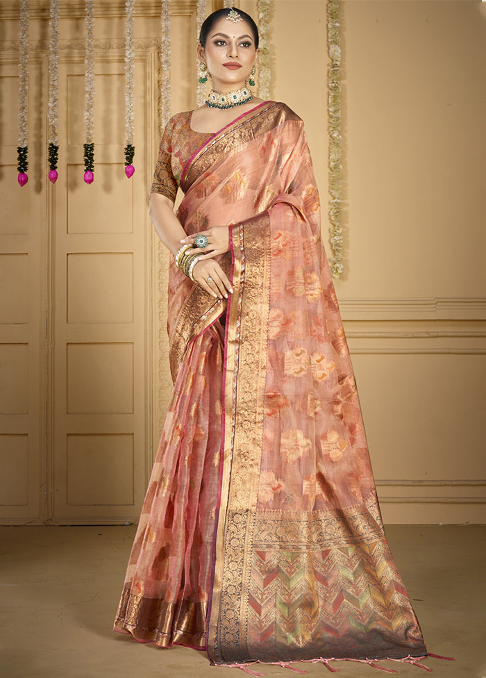 Pink Organza Saree With Blouse Piece Clearance For Nice